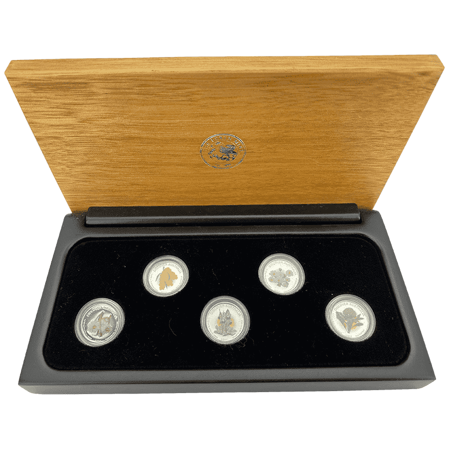 Picture of 2007 Australian 1/10th oz Platinum Discover Australia 5 Proof Coin set in Wooden Box