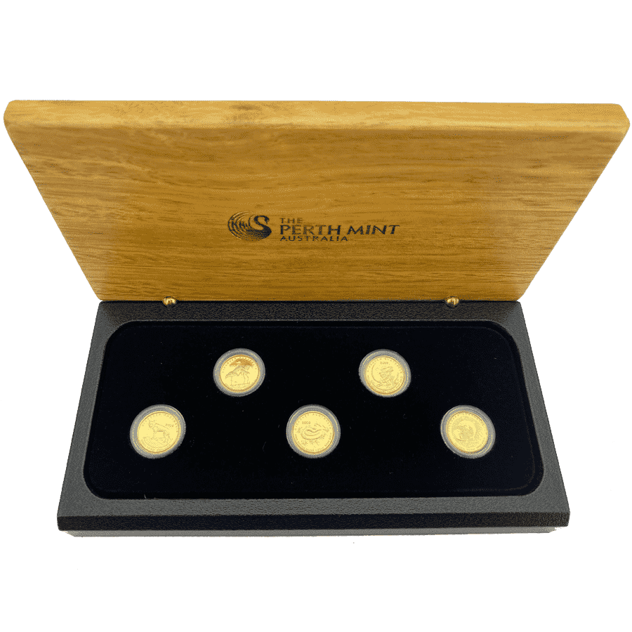 Picture of 2008 Australian 1/25th oz Gold Discover Australia 5 Proof Coin Set in Wooden Box