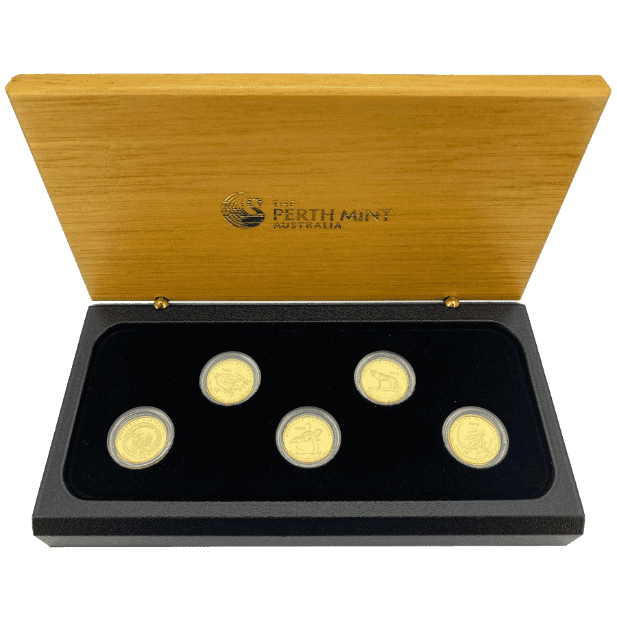 Picture of 2008 Australian 1/10th oz Gold Discover Australia 5 Proof Coin Set in Wooden Box