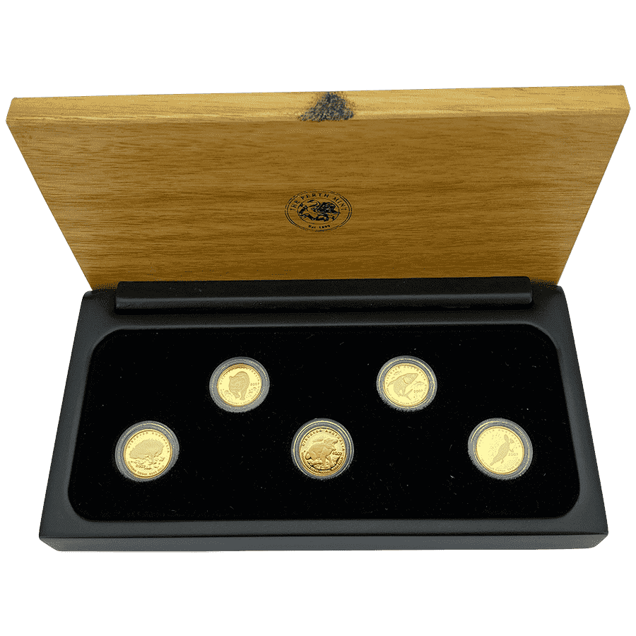 Picture of 2007 Australian 1/25th oz Gold Discover Australia 5 Proof Coin Set in Wooden Box