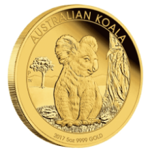 Picture of 2017 Australian 5oz Gold Koala Series Proof Coin in Wooden Box
