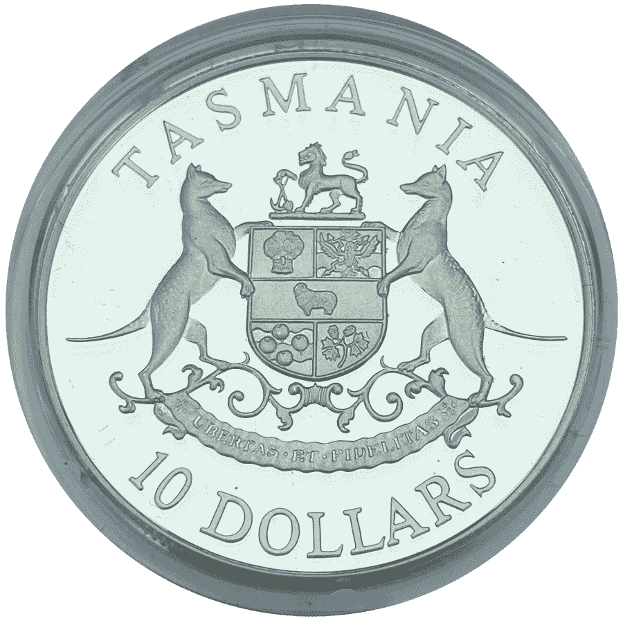Picture of 1991 Australian 20g Silver $10 Tasmania Proof Coin in Presentation Box
