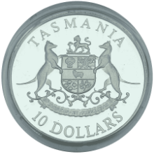 Picture of 1991 Australian 20g Silver $10 Tasmania Proof Coin in Presentation Box