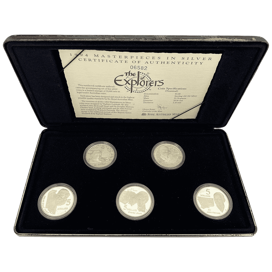 Picture of 1994 Australian Masterpieces in Silver The Explorers Silver 5 Coin Proof Set 1of2