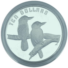 Picture of 1989 Australian 20g Silver $10 Piedfort Series Birds of Australia Kookaburra Proof Coin in Presentation Sleeve