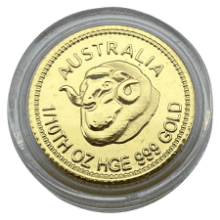 Picture of 2011 Australian 1/10th oz Gold HGE Ram's Head Proof Coin in Wooden Box - No Outer Box