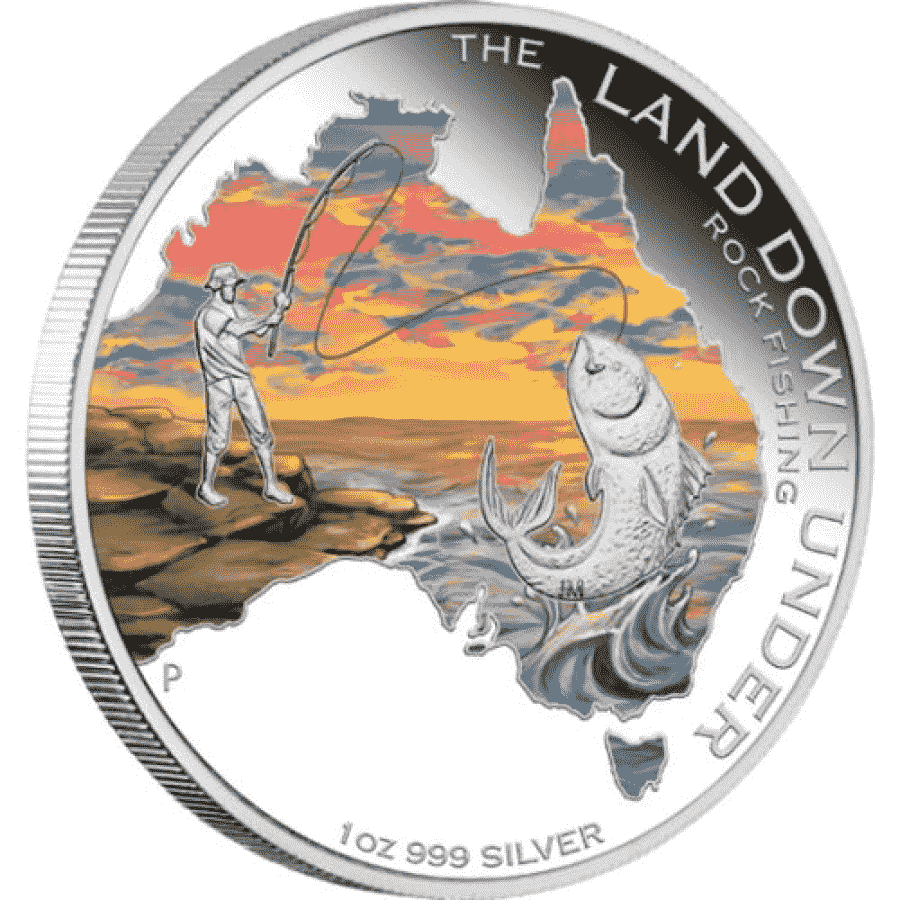 Picture of 2014 Australian 1oz Silver The Land Down Under - Rock Fishing Proof Coin in Presentation Box