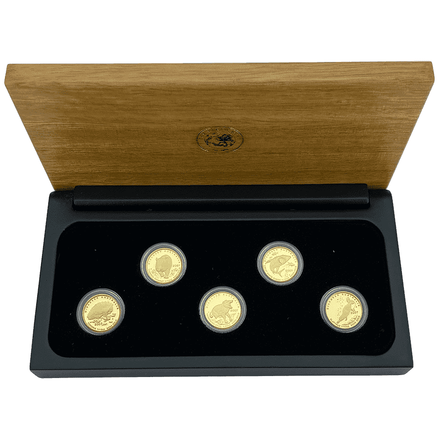Picture of 2007 Australian 1/10th oz Gold Discover Australia 5 Proof Coin Set in Wooden Box