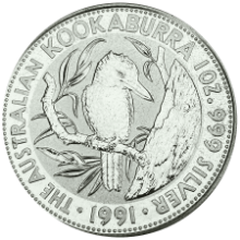 Picture of 1991 Australian 1oz Silver Kookaburra Uncirculated Coin in Presentation Box
