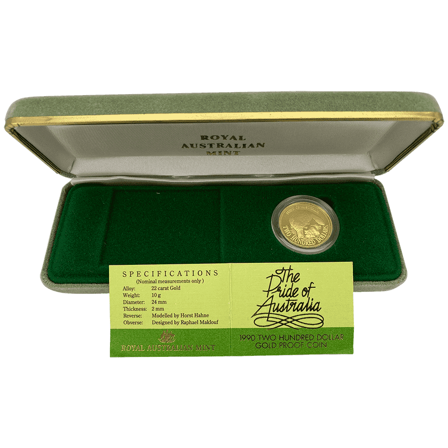 Picture of 1990 10g $200 The Pride of Australia Platypus Gold Proof Coin in Box