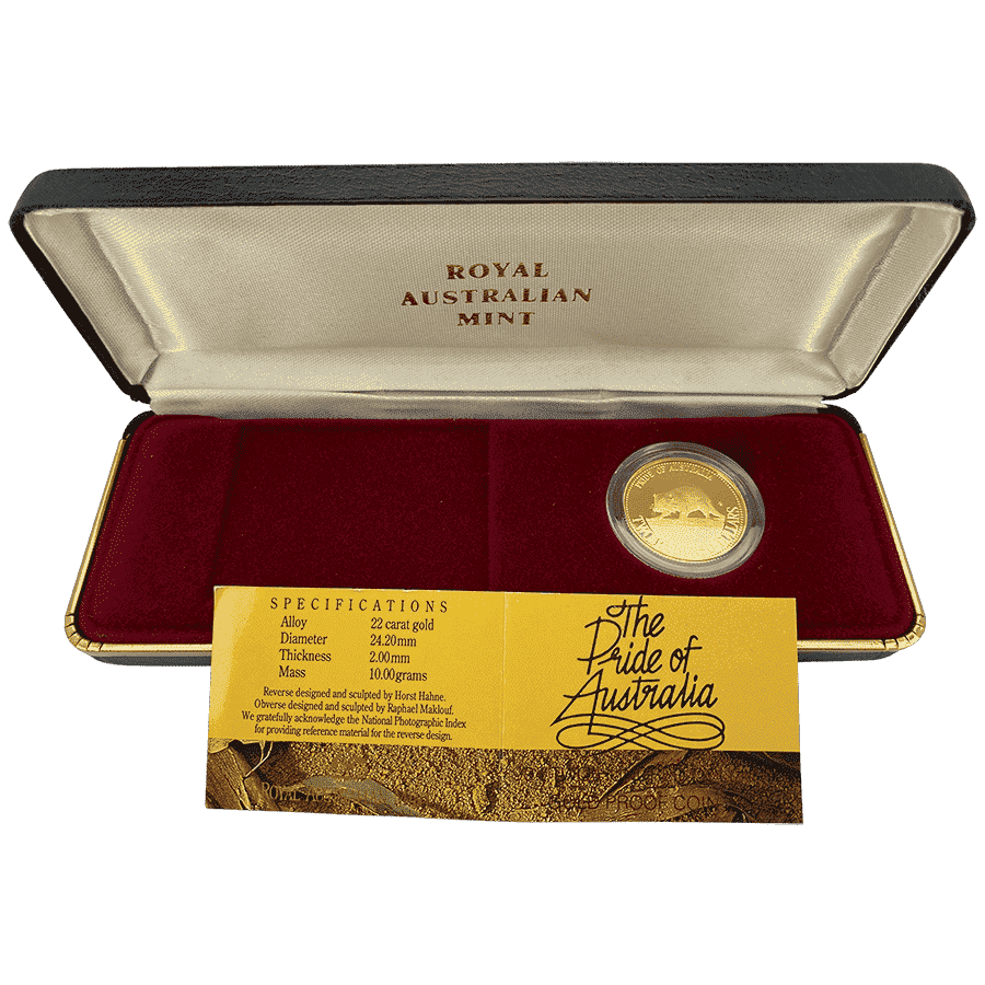 Picture of 1994 Australian 10g Gold $200 The Pride of Australia Tasmanian Devil Proof Coin in Presentation Box