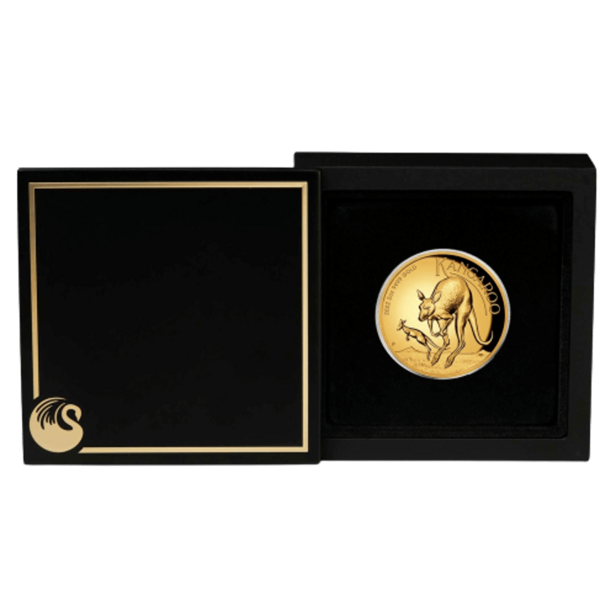 Picture of 2022 2oz Australian Kangaroo Gold High Relief Proof Coin in presentation box