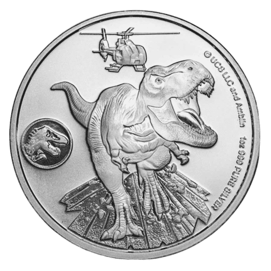 Picture of 2022 1oz  Jurassic World Domination T-Rex Chase Silver Coin
