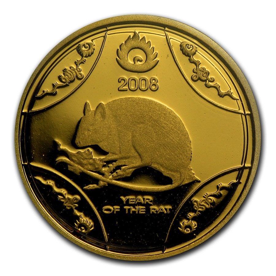 Picture of 2008 Australian 1/10th oz Gold $10 Year of the Rat Lunar Series Proof Coin in Presentation Box