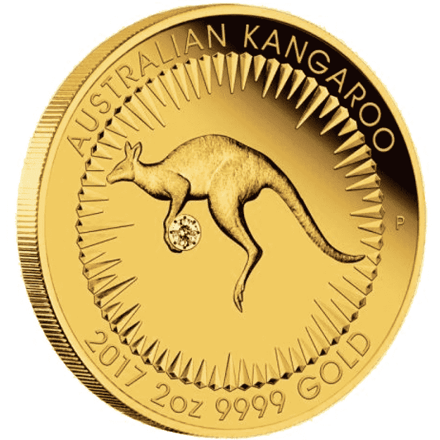 Picture of 2017 Australian 2oz Gold Kangaroo Pink Diamond Edition Proof Coin in Wooden Box