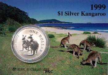 Picture of 1999 $1 1oz Australian Kangaroo Silver Uncirculated Coin in Sleeve