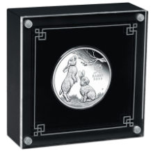 Picture of 2023 1oz Lunar Series III Year Of The Rabbit Proof Silver Coin in presentation box