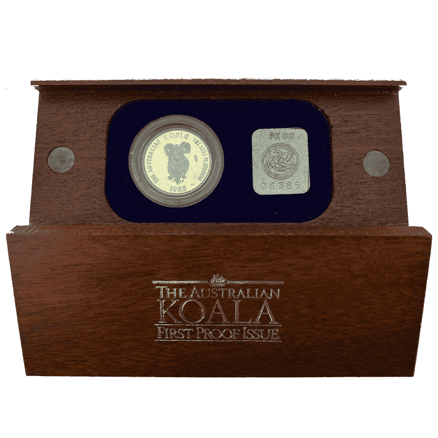 Picture of 1988 Australian 1/2oz Platinum Koala First Proof Issue Coin in Wooden Box